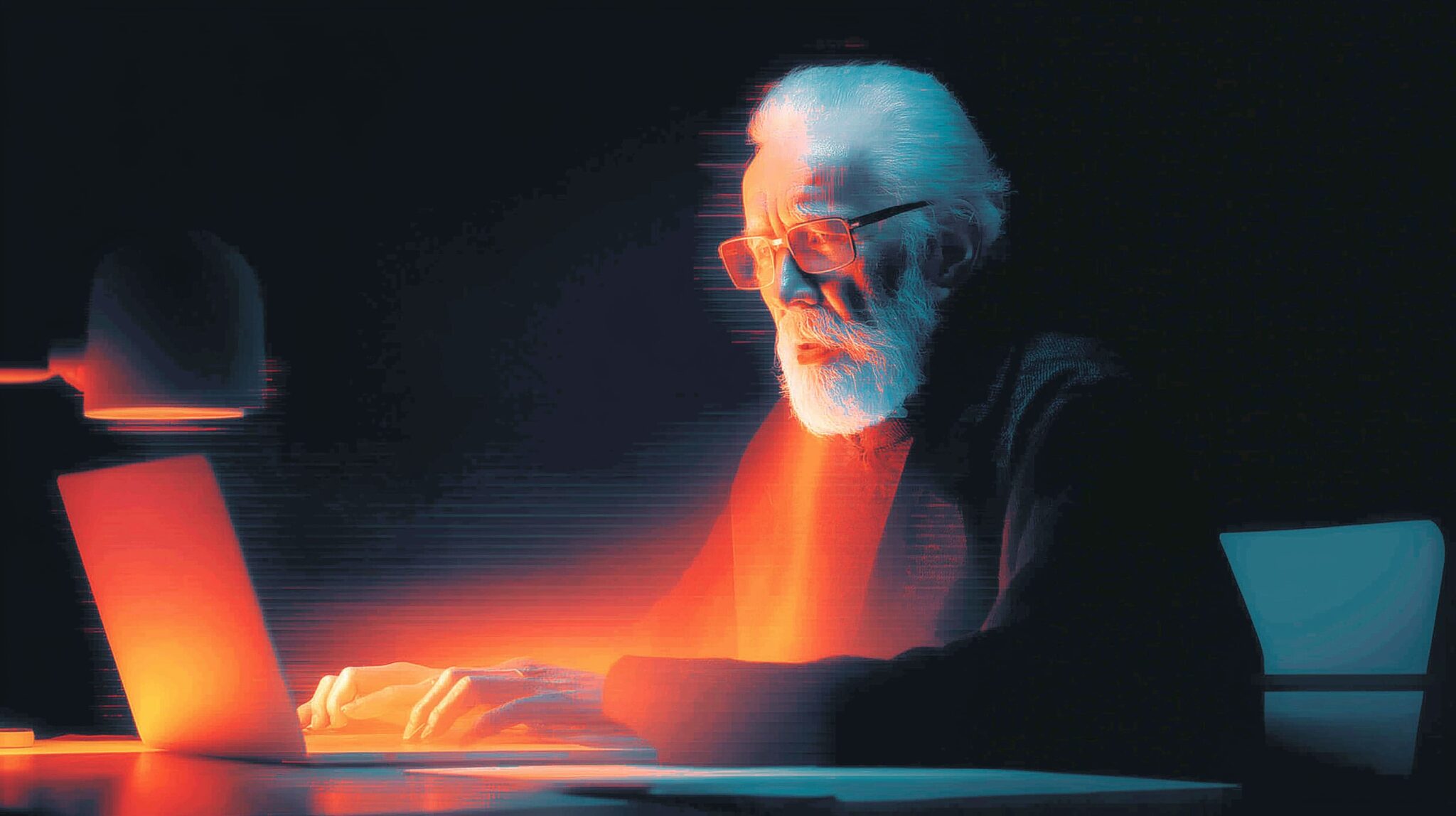 Elderly computer scientist shocked by Claude AI solving complex graph theory math problem at his desk