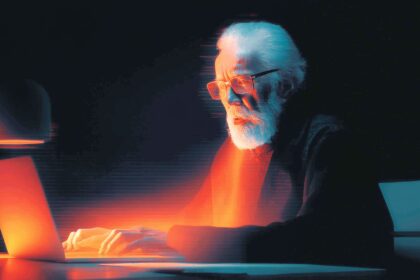 Elderly computer scientist shocked by Claude AI solving complex graph theory math problem at his desk