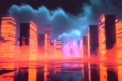 Wall Street building with AI data streams flowing into storm clouds representing Morgan Stanley AI breakthrough warning