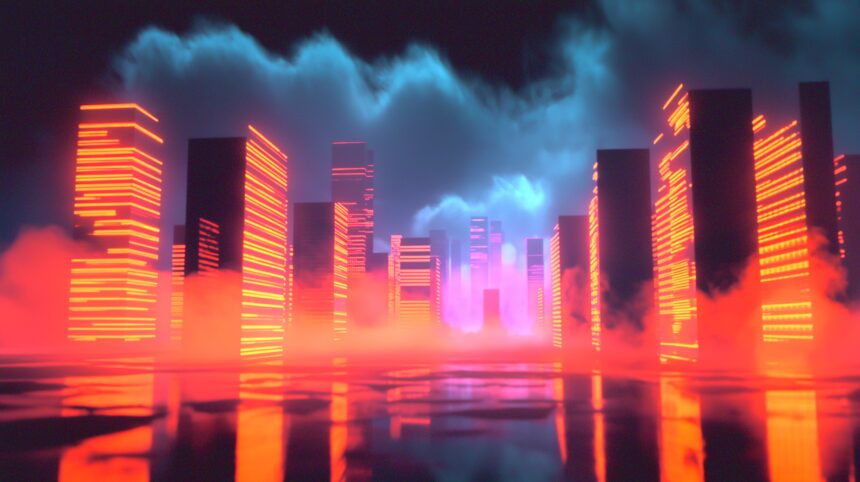 Wall Street building with AI data streams flowing into storm clouds representing Morgan Stanley AI breakthrough warning