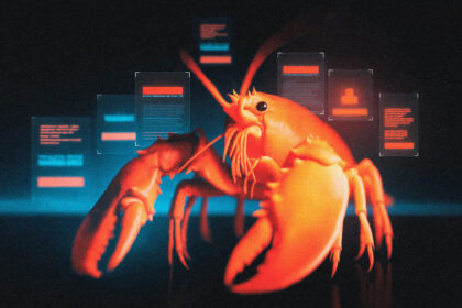OpenClaw AI agent represented as a red lobster mascot managing multiple automated tasks at a futuristic command center in 2026