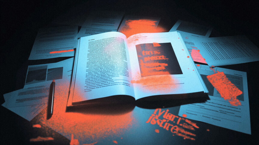 printed research paper with crossed out "first" claim surrounded by dated forum screenshots