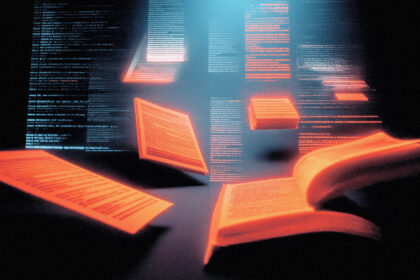 Feynman AI research agent terminal interface connected to academic paper citations in a dark library setting