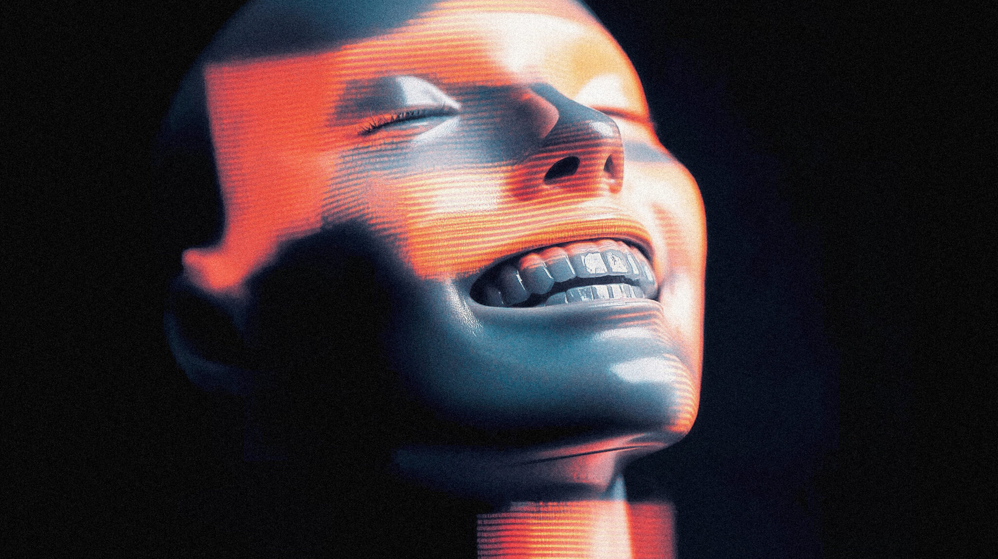 AI sycophancy concept showing an overly agreeable artificial face reflecting a user