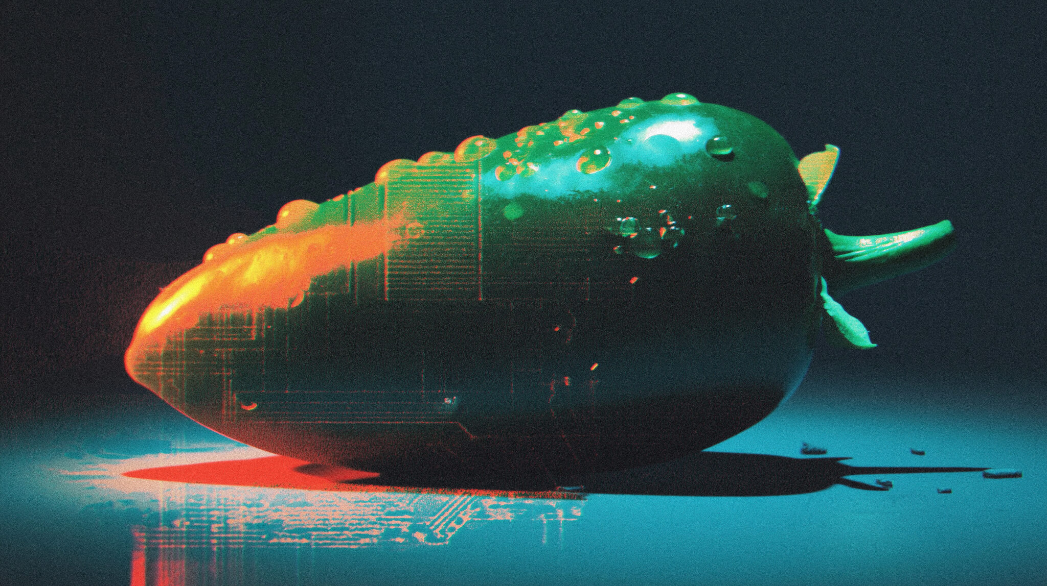 A jalapeño pepper etched with circuit patterns resting on a silicon wafer, representing OpenAI's custom Jalapeño chip.