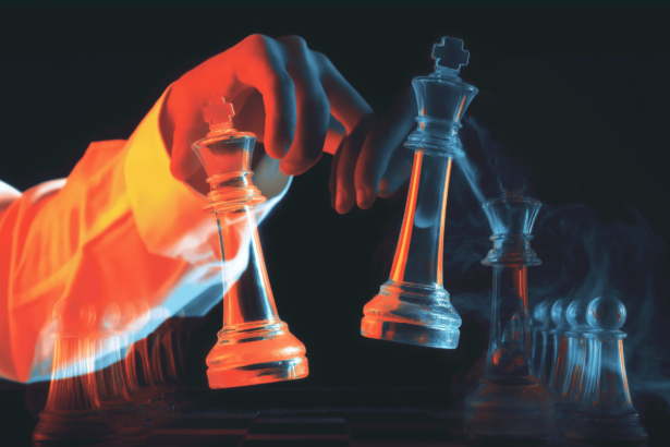 Two chess clocks pressed at the same moment representing the same day ChatGPT Work vs Claude Cowork launches