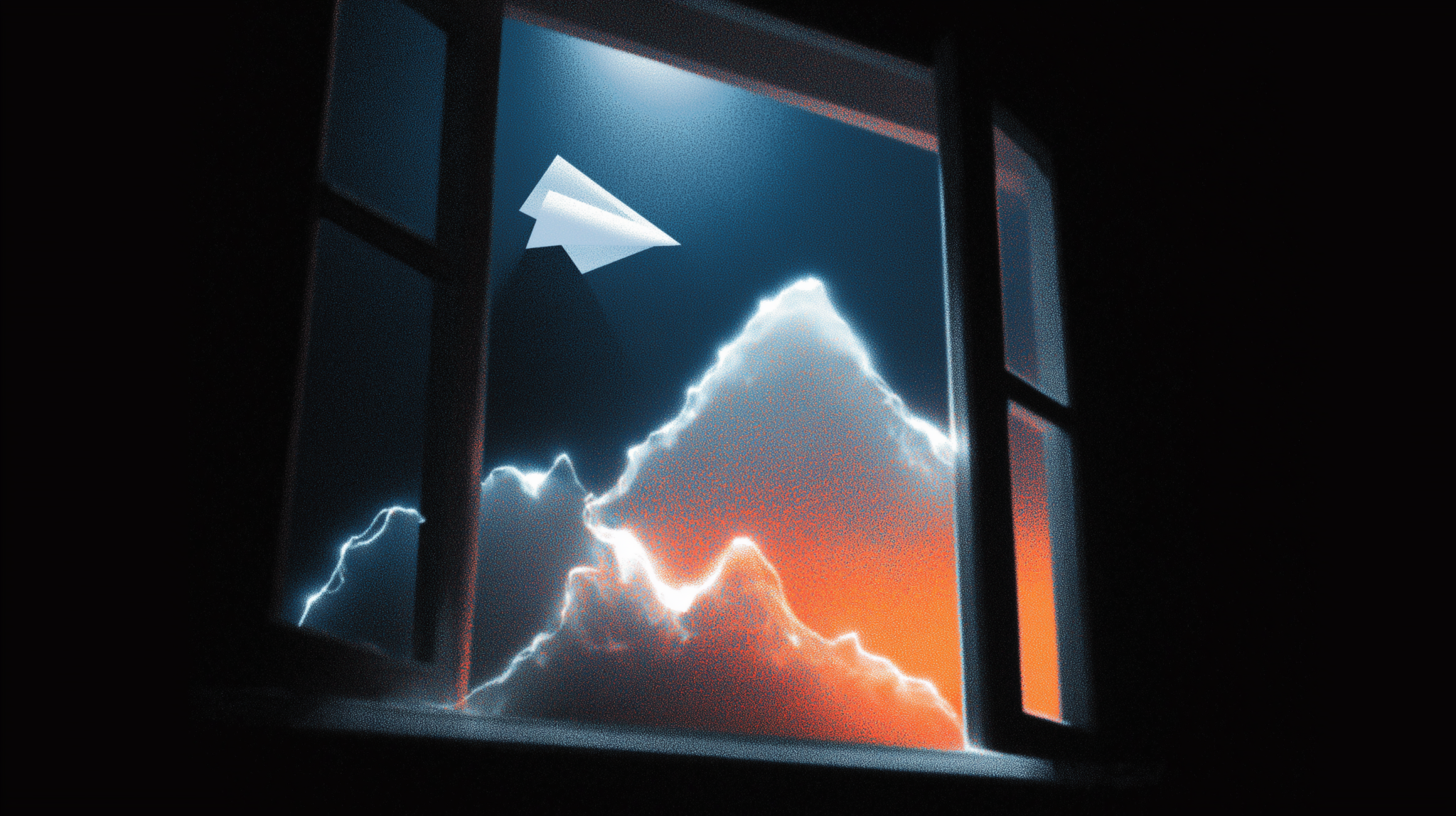 Two paper planes on different trajectories from the same window, illustrating contrasting growth and loss strategies