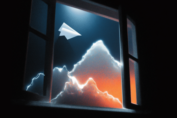 Two paper planes on different trajectories from the same window, illustrating contrasting growth and loss strategies