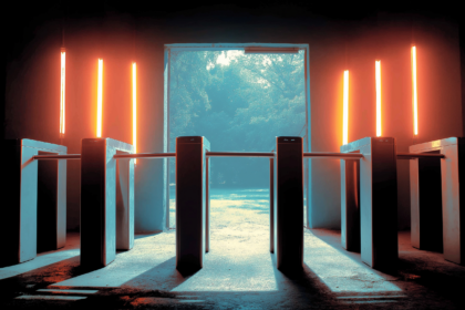 A locked security turnstile beside an open wall, illustrating a screening layer that was never the real barrier