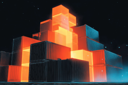 Cutaway of a packed shipping container with some crates drawn as wireframes, illustrating reduced-precision weights