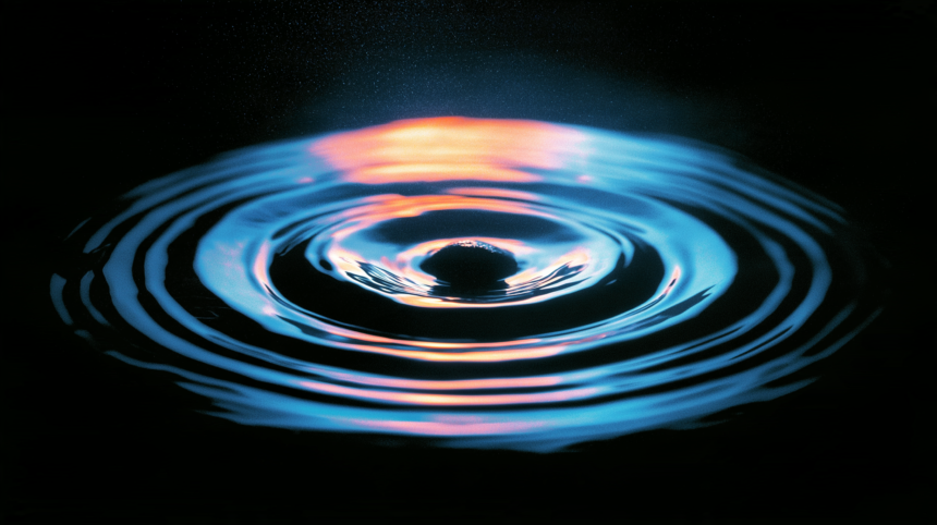Ripples spreading from a single point, representing a claim travelling outward through repetition