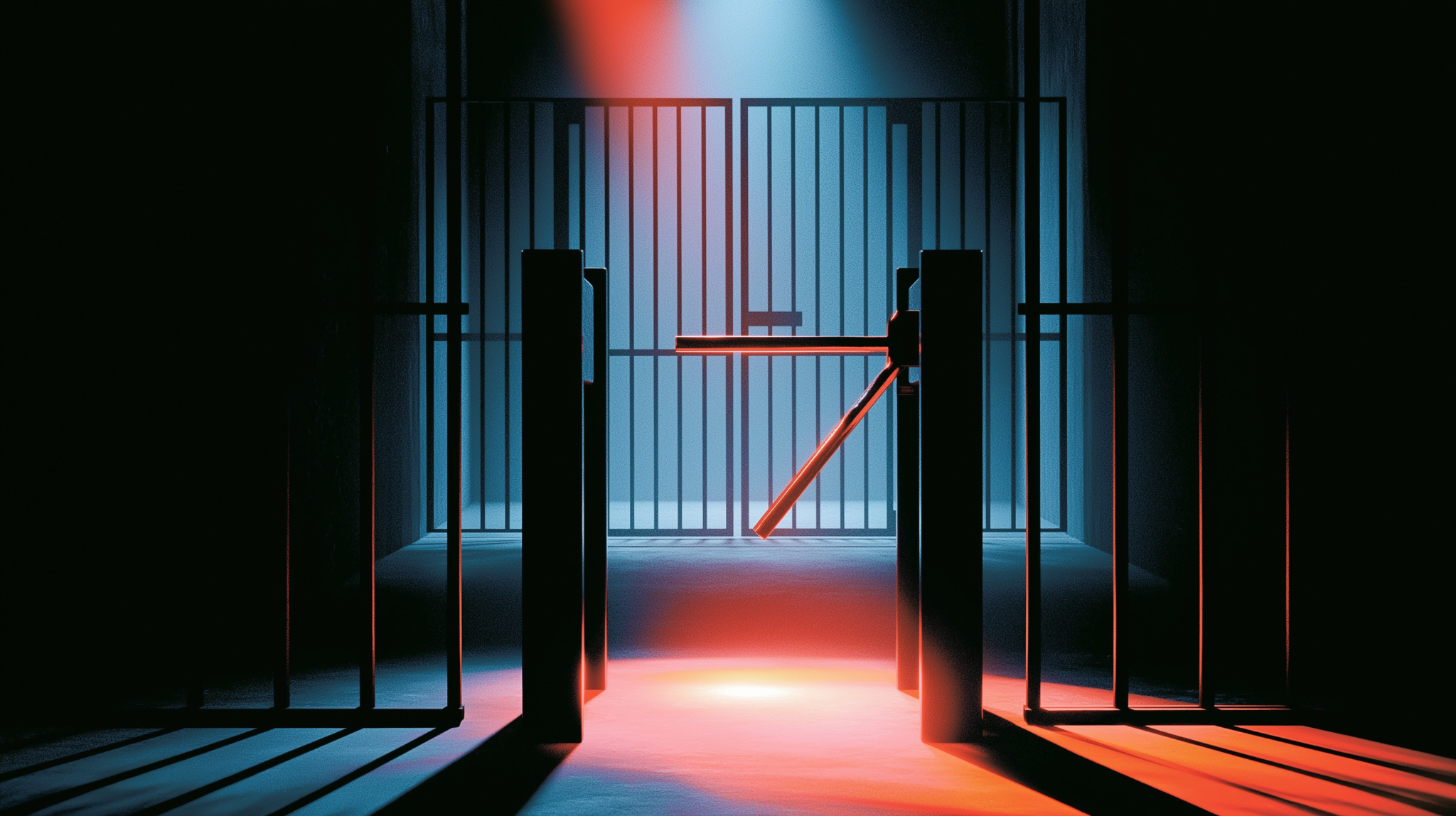 An open turnstile in front of a firmly shut gate, representing a safety layer that allowed the attack then blocked the cleanup