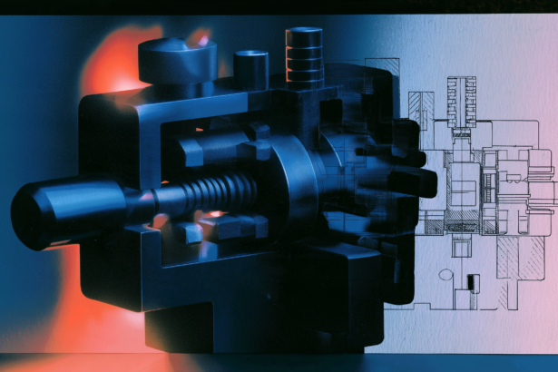 Risograph illustration of a cutaway lock patent drawing beside an identical outline copy
